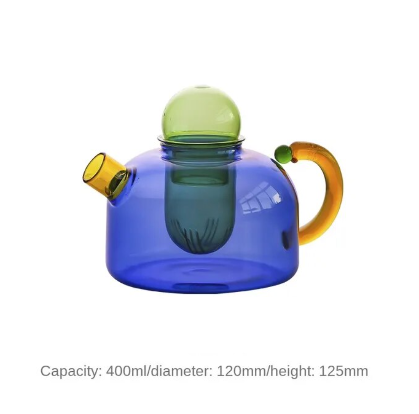 Contrasting Color Heat Resistant Glass Teapot and Cups: Blue Cup